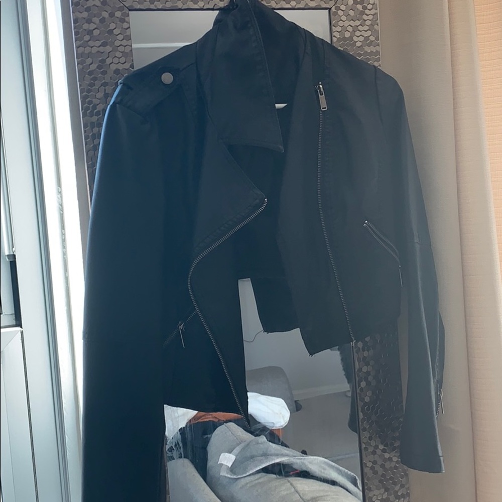 Crop leather jacket. (Not real leather